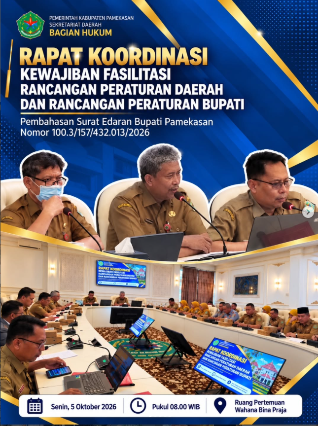 Rapat Koordinasi Kewajiban Fasilitasi Rancangan Peraturan Daerah dan Rancangan Peraturan Bupati
